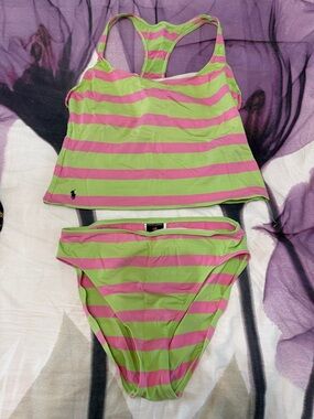 Ralph Lauren Lime Green & Pink Striped Tankini Set